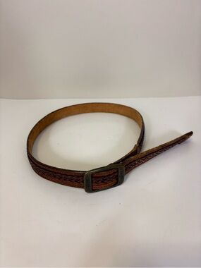 Frye Braided Leather Belt in Brown with Antiqued Buckle 38.5”